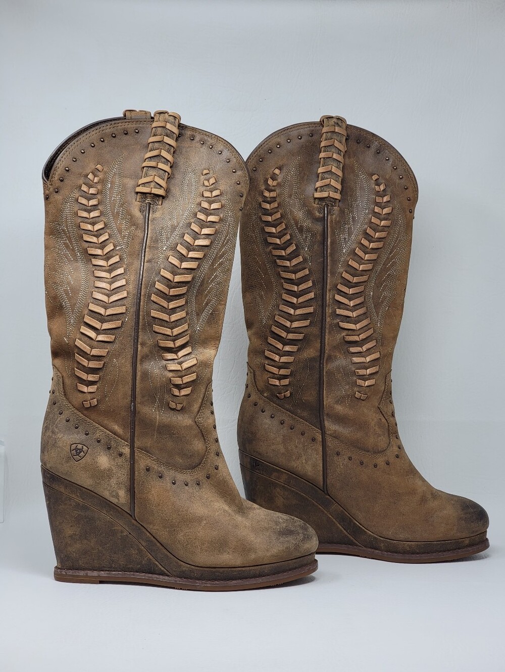 Ariat Nashville western Wedge Women Brown Leather Cowboy Boots Size 8B Pre-owned - Picture 2 of 11